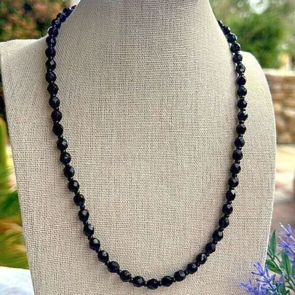Vintage Black Faceted Lucite Necklace 19" - Picture 1 of 7